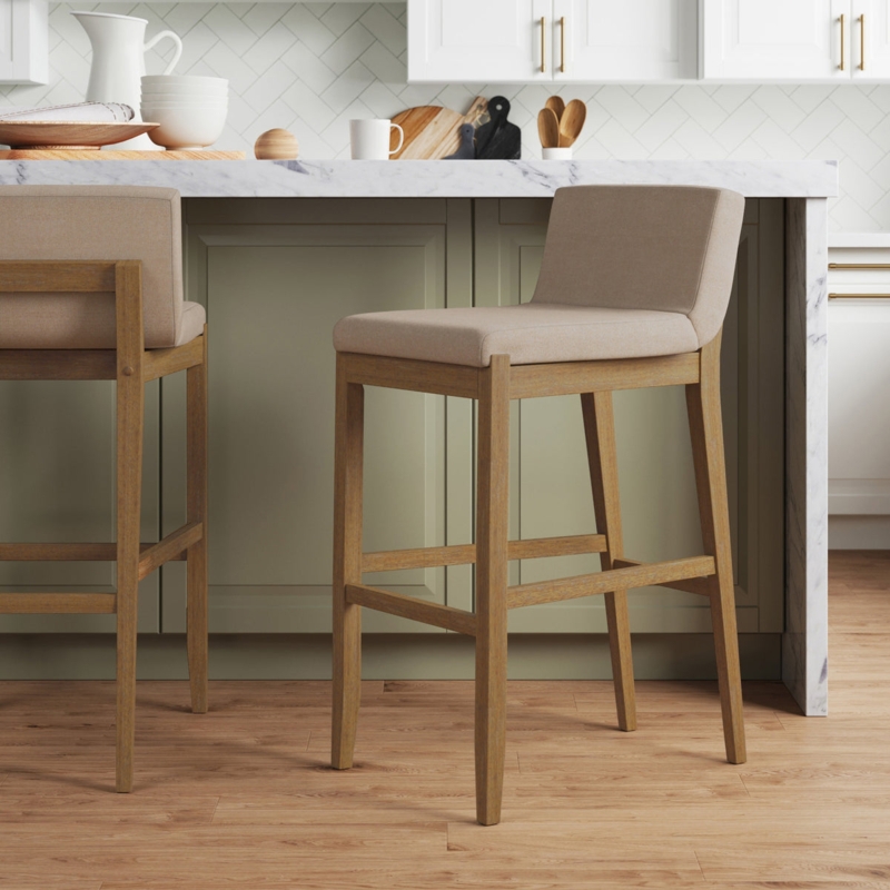 Bar Stool Flax Upholstery Tapered Wooden Legs Modern Kitchen Island