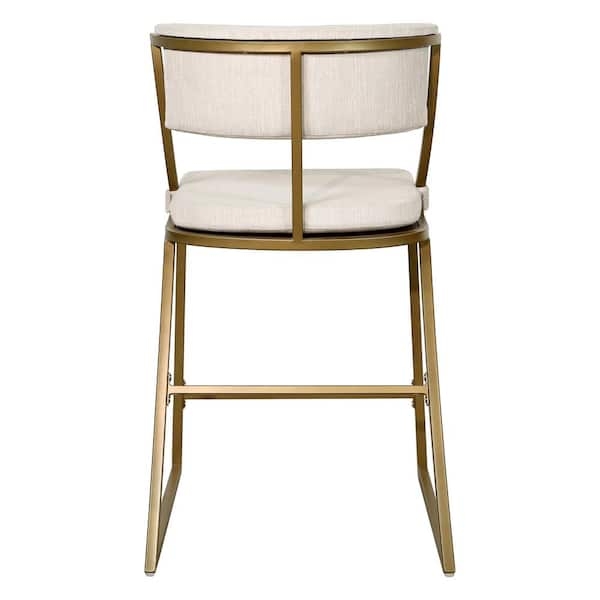Bar Stool Floating Backrest Antique Brass Frame Cream Mid Century