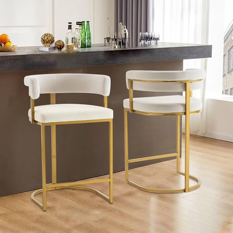Bar Stool Glam Gold Metal C-Shaped Base with Open Curved Back