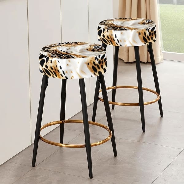 Bar Stool Glam Marble Pattern Gold Footrest Black Legs