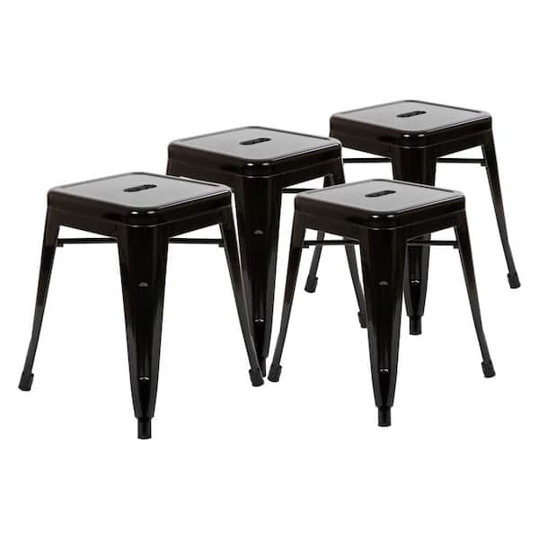 Bar Stool Glossy Black Finish Metal Backless Square Seat Handle
