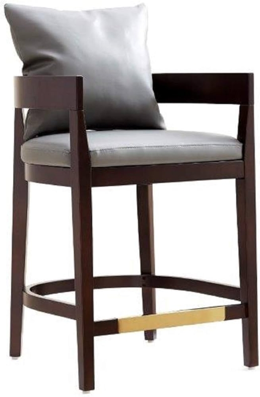 Bar Stool Gold Footrest Dark Espresso Frame Grey Faux Leather