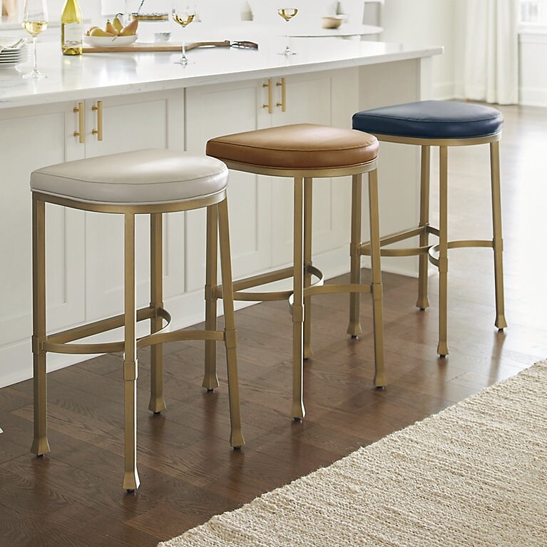 Bar Stool Gold Frame Backless Curved Seat Kitchen Island Seating