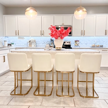 Bar Stool Gold Sled Base White Upholstery Low Profile Glam Kitchen