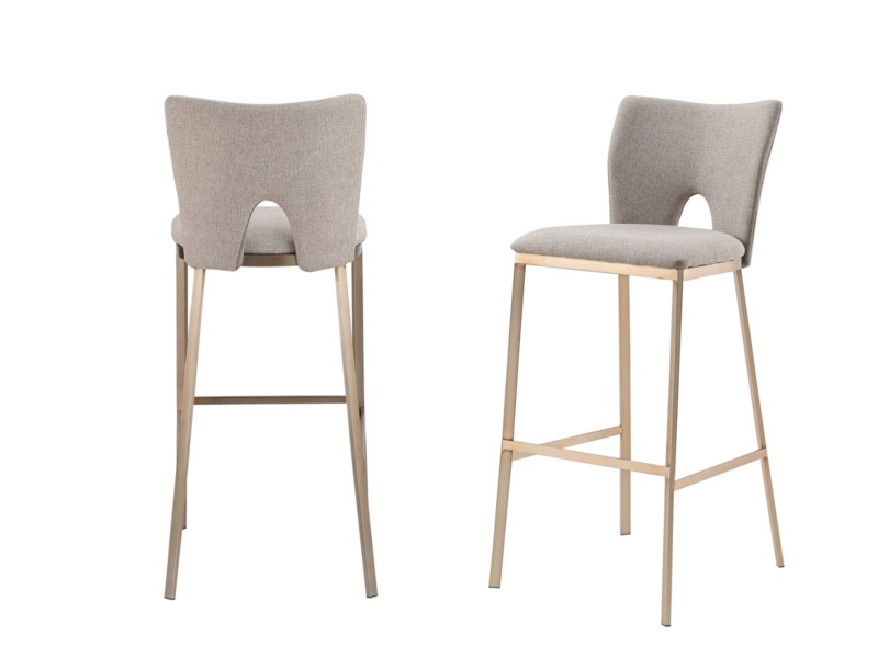 Bar Stool Greige Upholstered Backrest Cutout Champagne