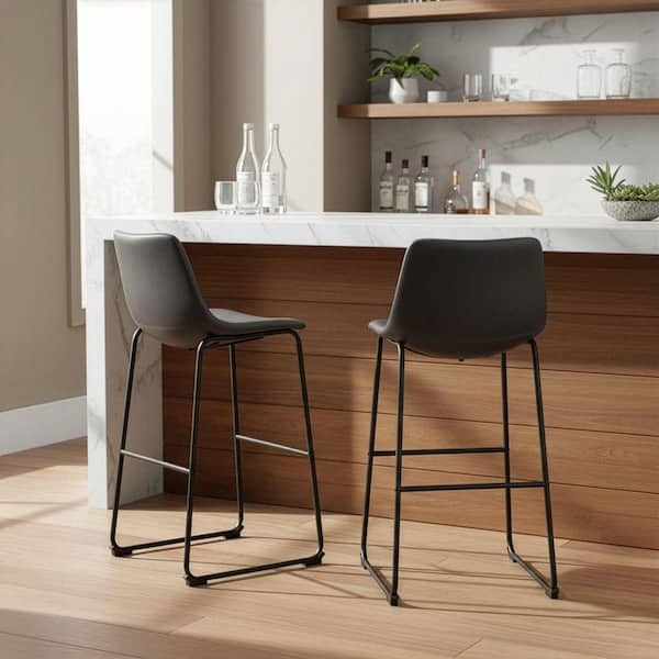 Bar Stool Grey Faux Leather Sled Base Bucket Seat Minimalist