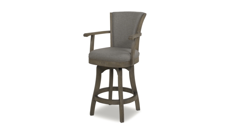 Bar Stool Grey Heathered Upholstery Weathered Wood Swivel Base