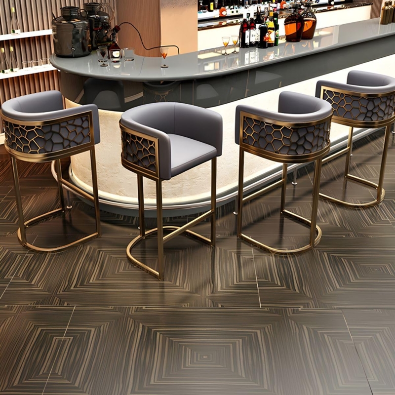 Bar Stool Grey Leatherette Geometric Cutout Frame