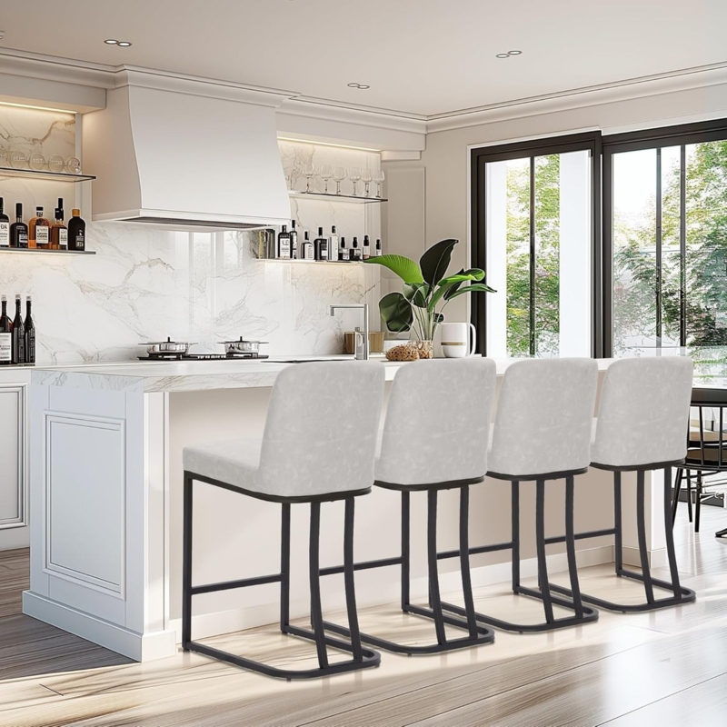 Bar Stool Grey Mottled Fabric Black Sled Base Minimalist Kitchen Design