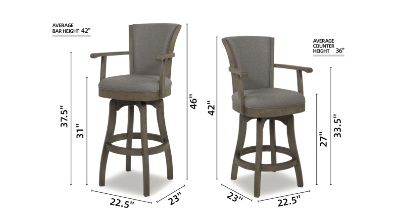 Bar Stool Grey Upholstered Transitional Swivel Integrated Armrests
