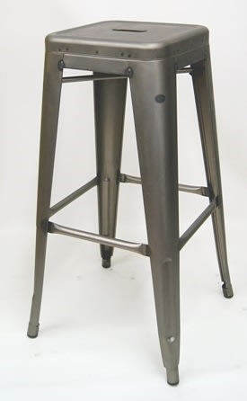 Bar Stool, Gunmetal Grey Distressed Finish, Backless, Seat Handle, Rugged