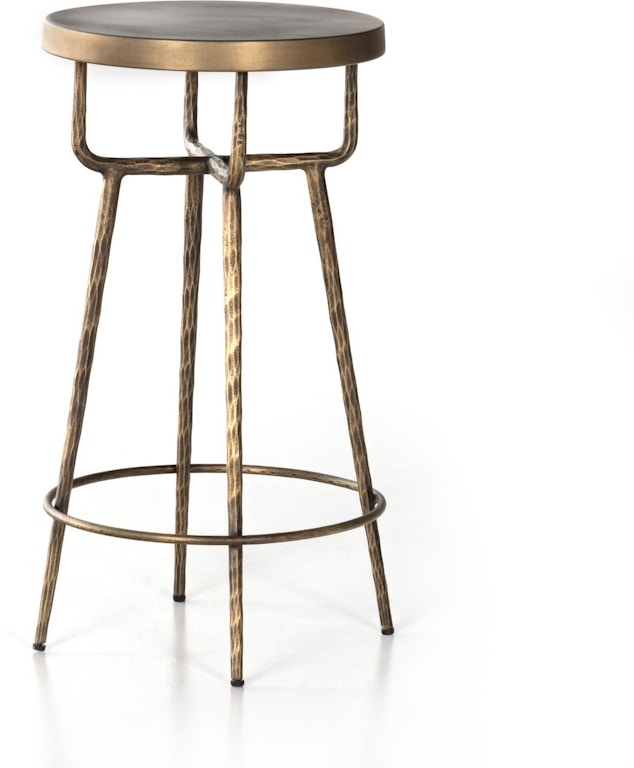 Bar Stool Hammered Texture Circular Footrest Antique Brass Finish