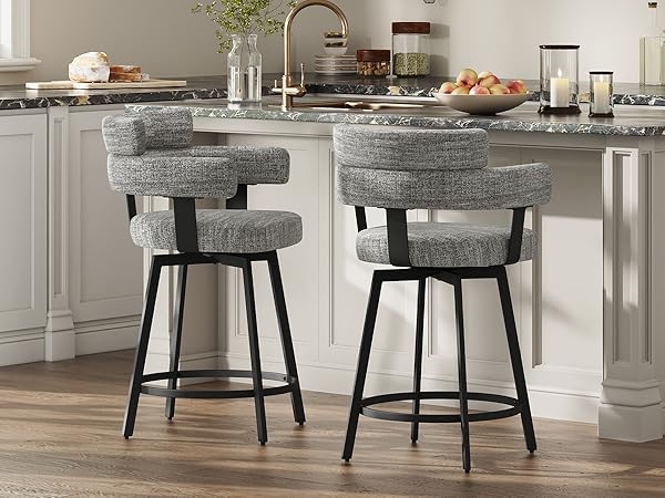 Bar Stool Heathered Upholstery Swivel Wrap Around Back