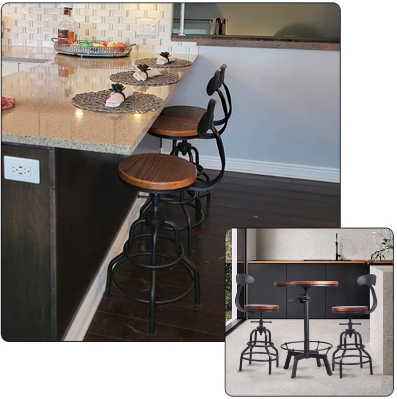 Bar Stool: Industrial Adjustable Height Swivel, Curved Back, Metal and Wood