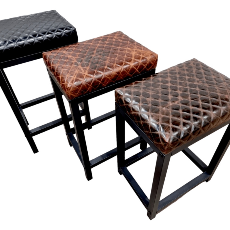 Bar Stool Industrial Backless with Diamond Stitched Seat Pattern