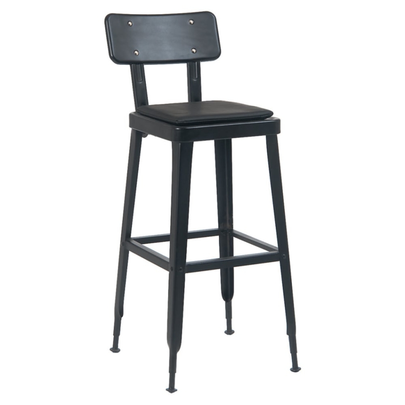 Bar Stool, Industrial Black Metal, Exposed Hardware, Bistro Style Seat