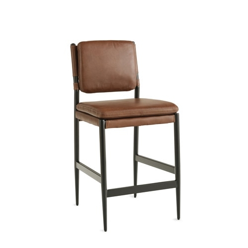 Bar Stool Industrial Chic with Slim Black Frame and Cognac Seat