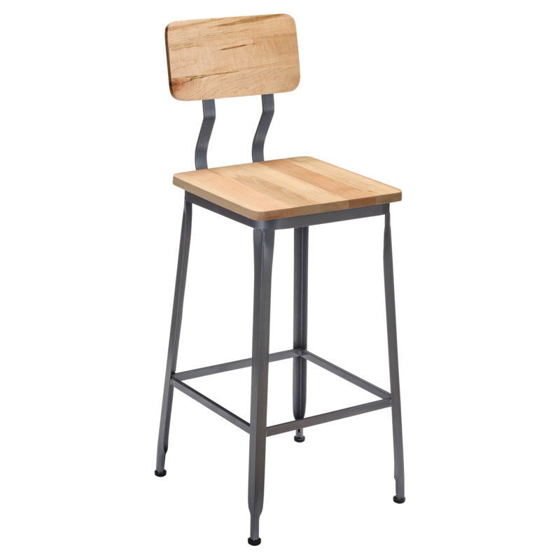 Bar Stool Industrial Dark Grey Metal Frame Wood Back Seat