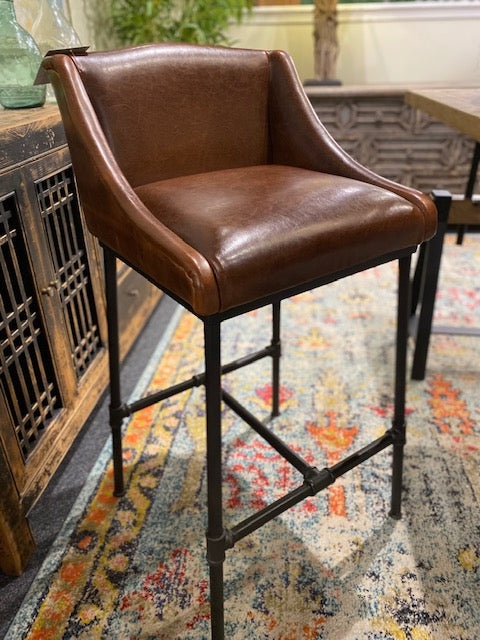 Bar Stool Industrial Pipe Base Leather Like Bucket Seat Rustic