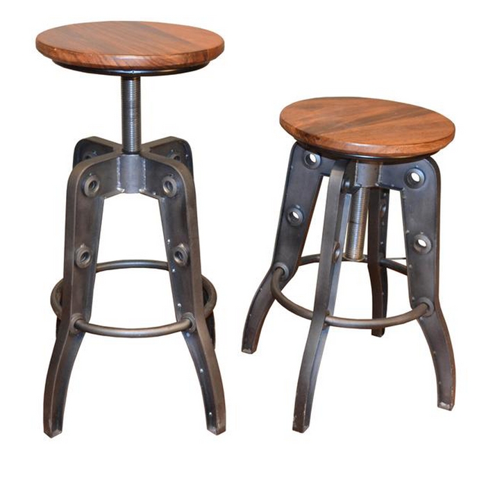 Bar Stool: Industrial Rustic Metal Frame, Adjustable Screw Mechanism