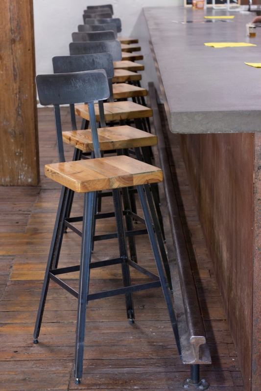 Bar Stool Industrial Rustic Railway Track Footrail Wood Seat