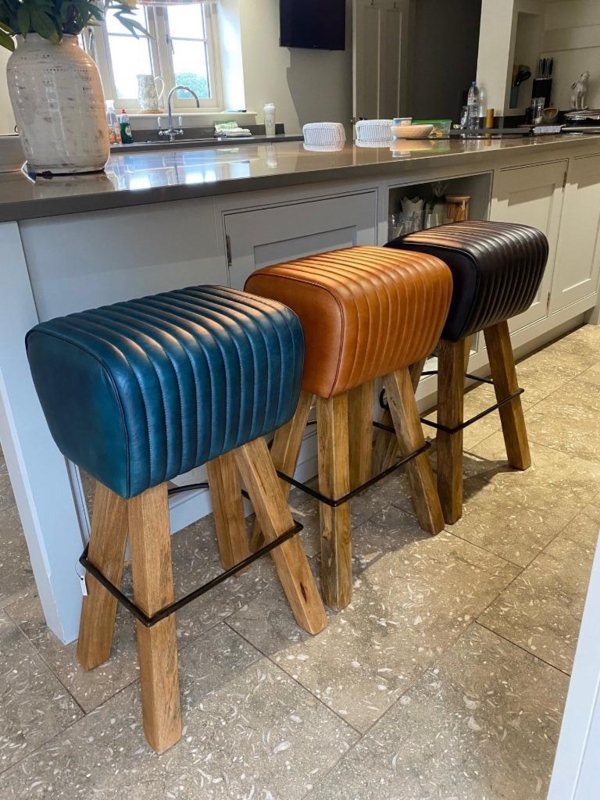 Bar Stool Industrial Rustic with Pommel Horse Style Ribbed Seat