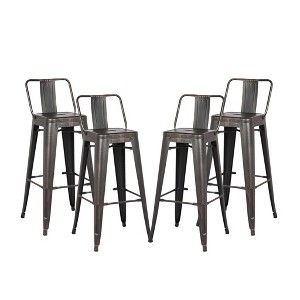 Bar Stool: Industrial Slat Back Design, Distressed Edges Metal