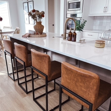 Bar Stool Industrial Sled Base with Black Frame and Tan Upholstery