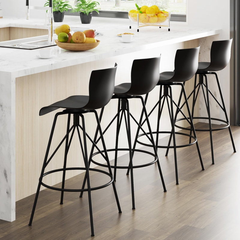 Bar Stool Industrial Spider Leg Swivel Bucket Seat Matte Black Finish