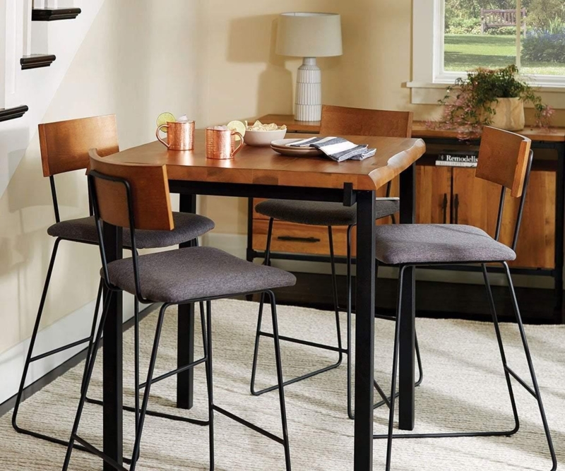 Bar Stool Industrial Style Slim Metal Frame Curved Wood Backrest