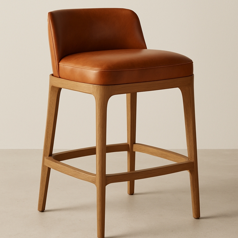 Bar Stool Integrated Wooden Footrest Modern Curved Seat
