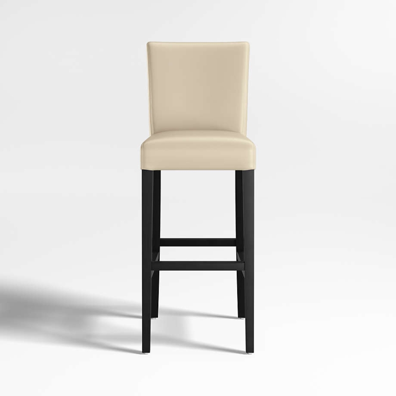 Bar Stool Ivory Leather-Like Seat with Ebony Wood Legs High Back