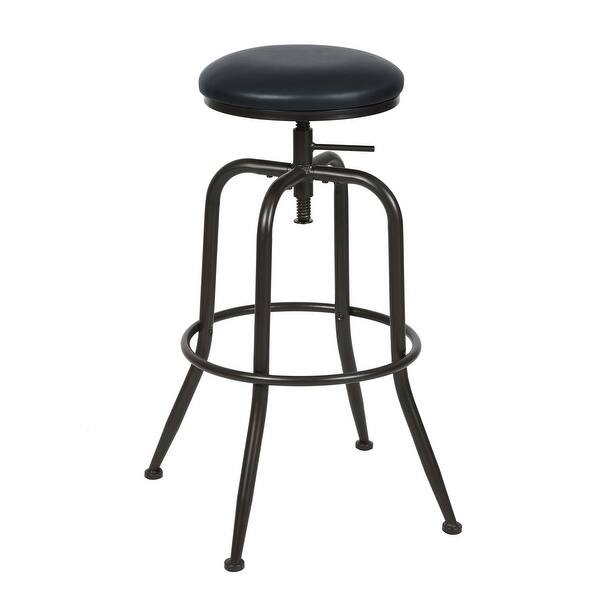 Bar Stool Leather Like Padded Seat Screw Mechanism Splayed Legs Rustic