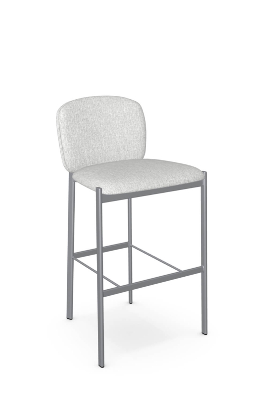 Bar Stool Light Gray Woven Fabric Low Back Matte Silver Metal Frame