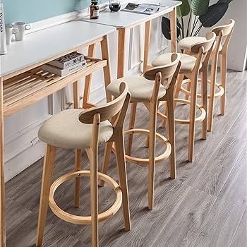Bar Stool Light Wood Frame with Circular Footrest Nordic Style