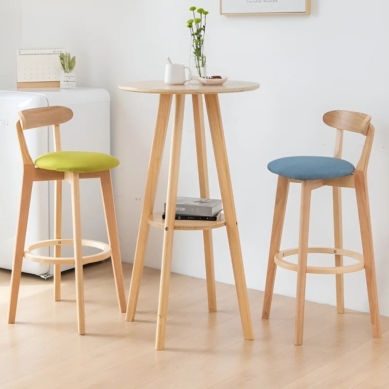 Bar Stool Light Wood Nordic Style Round Seat Curved Back Tapered Legs