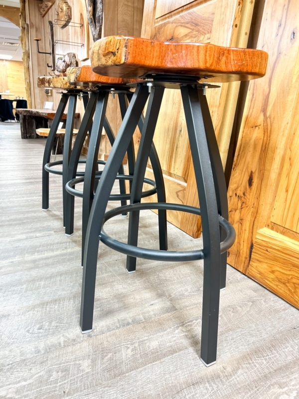 Bar Stool Live Edge Wood Slab Seat Swivel Tripod Base Natural Finish