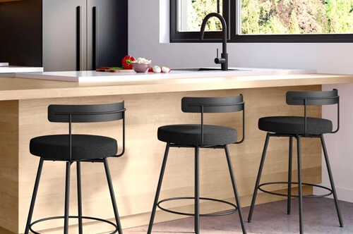 Bar Stool Low Back Matte Black Frame Textured Upholstery Modern Style