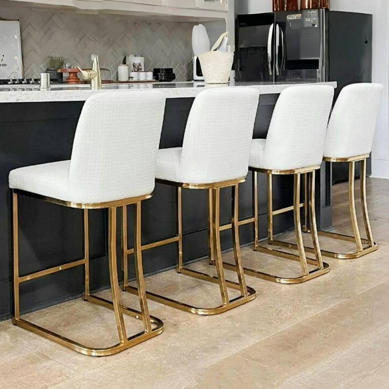 Bar Stool Low Back Sled Base with Textured White Upholstery Finish