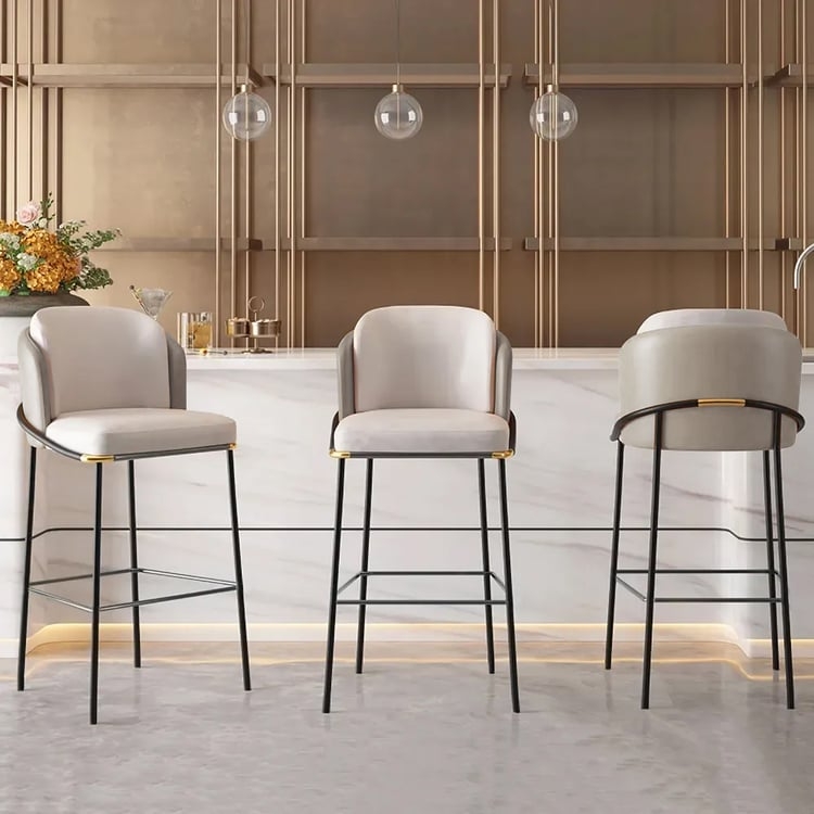 Bar Stool Luxury Two-Tone with Gold Accents and Curved Backrest