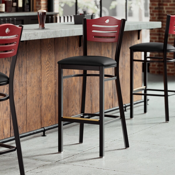 Bar Stool Mahogany Wood Accent Ladder Back With Cutout Industrial