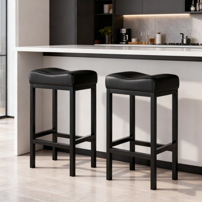 Bar Stool Matte Black Finish Saddle Seat Backless Padded
