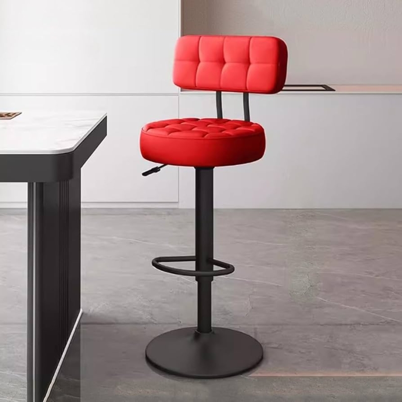 Bar Stool Matte Black Pedestal Adjustable Swivel Design Tufted Seat