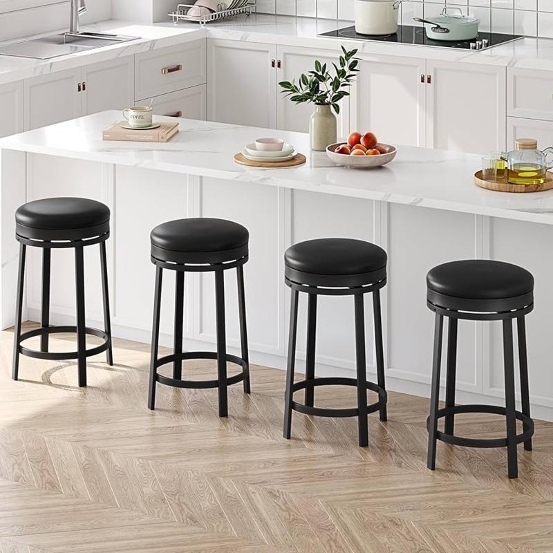 Bar Stool: Matte Black Swivel Seat, Minimalist Backless Design