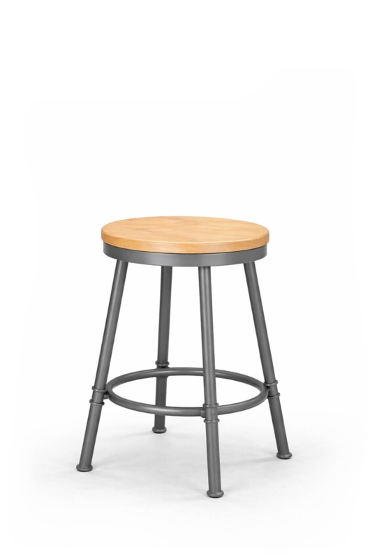 Bar Stool Matte Metal Wood Toned Seat Backless Swivel Industrial Style