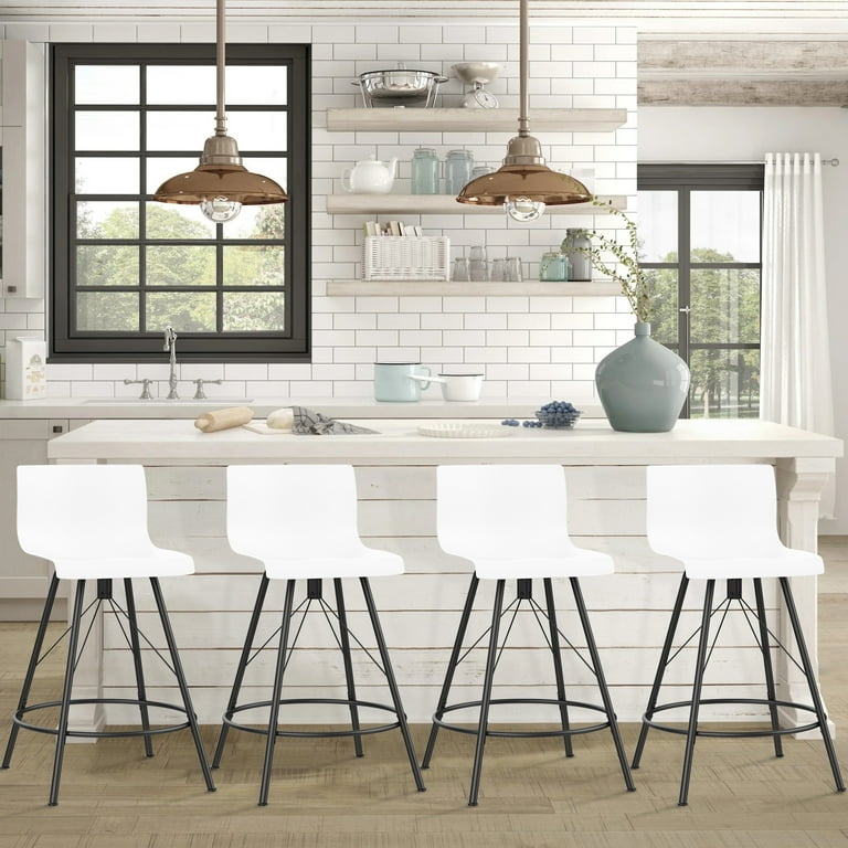 Bar Stool: Matte White Swivel Seat, Architectural Base Design