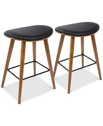 Bar Stool Mid Century Modern Backless Contoured Seat Black and Wood