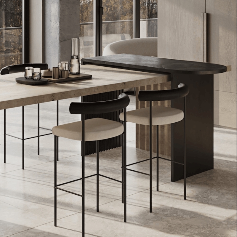 Bar Stool Minimalist Black and White Sculptural Frame Set