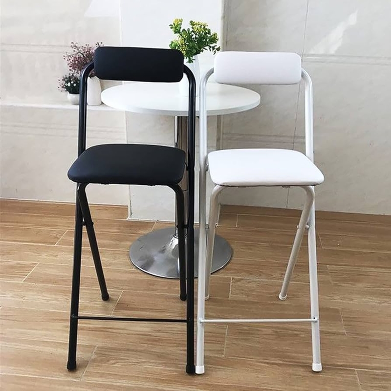 Bar Stool Minimalist Folding Metal Frame Padded Seat Backrest