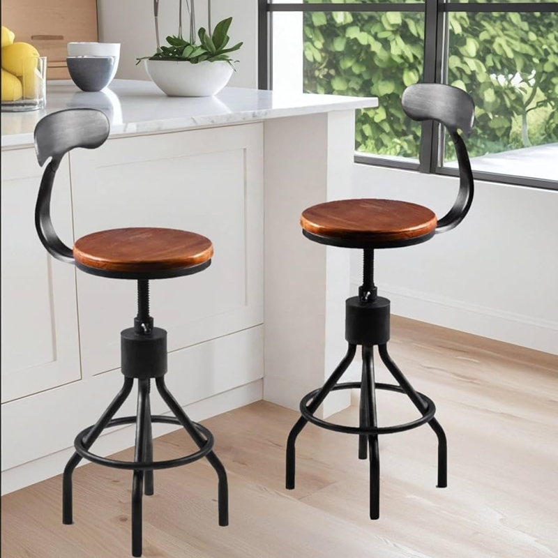 Bar Stool Minimalist Industrial Backrest Screw Adjustment Swivel Black